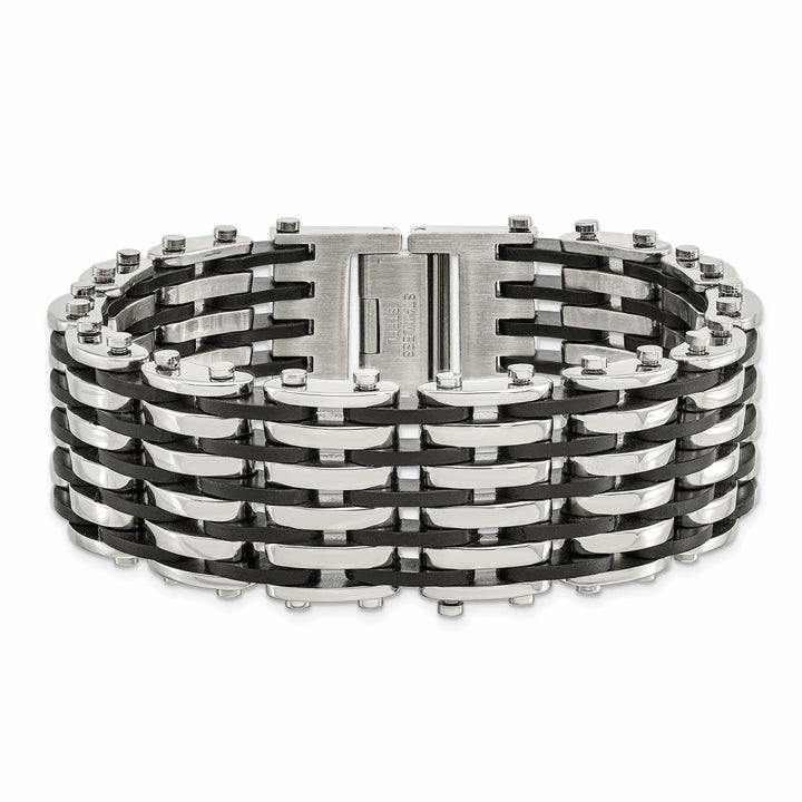 Chisel Bracelets Stainless Steel Black Rubber Fold Over Bracelet