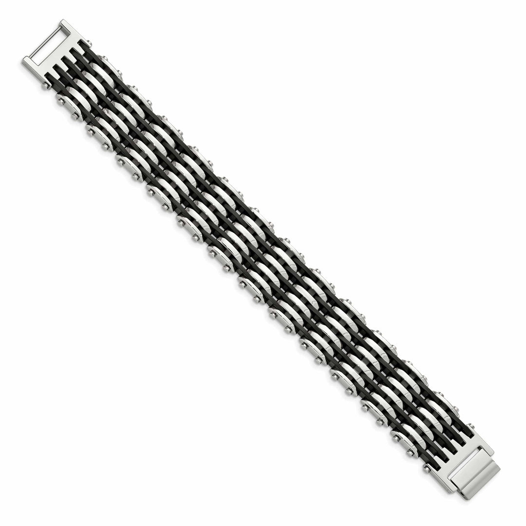 Chisel Bracelets Stainless Steel Black Rubber Fold Over Bracelet