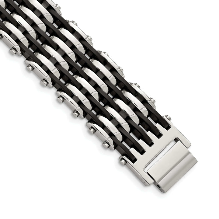 Chisel Bracelets Stainless Steel Black Rubber Fold Over Bracelet