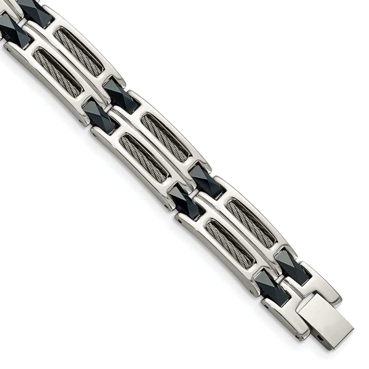 Chisel Bracelets Stainless Steel Blue Ceramic Fold Over Bracelet