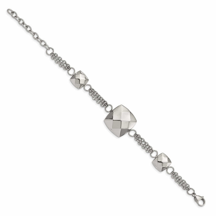 Chisel Bracelets Stainless Steel Polish Hollow Squares 7.25 inch Bracelet