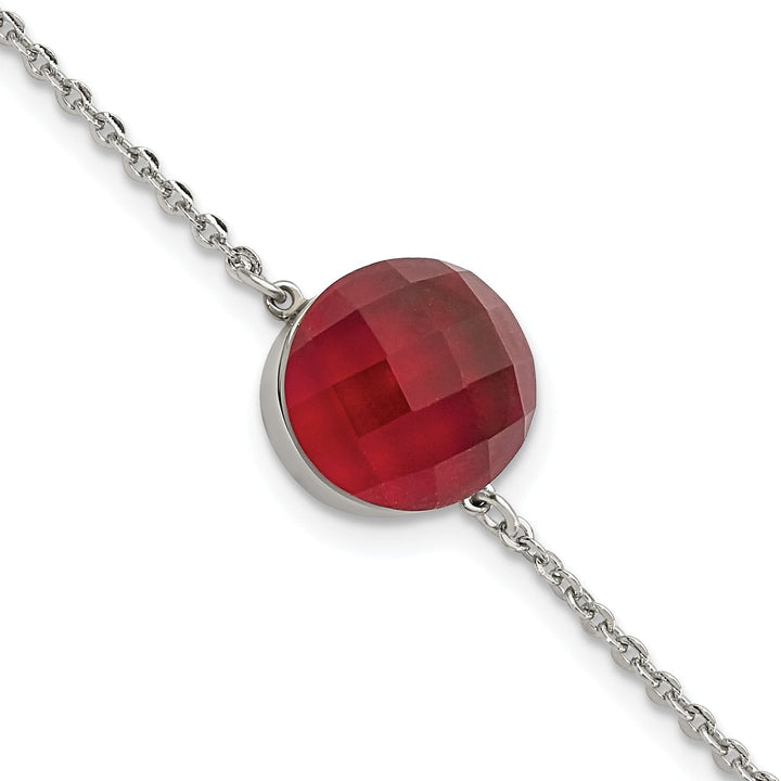 Chisel Bracelets Stainless Steel Polished Red Glass Bracelet