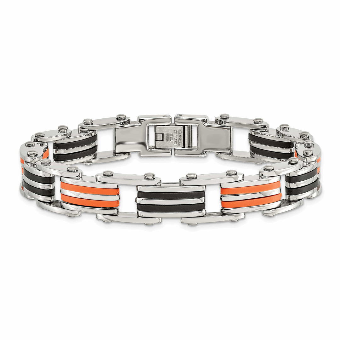 Chisel Bracelets Steel Black Orange Rubber Fold Over Bracelet