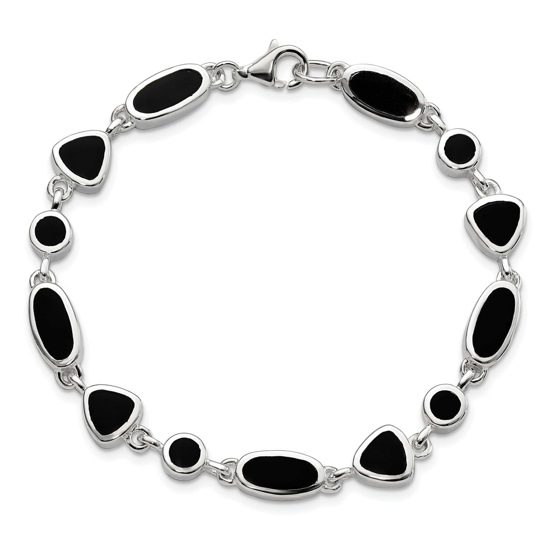 Lovely Rita's Bracelets Sterling Silver Flat Open Back Onyx Bracelet