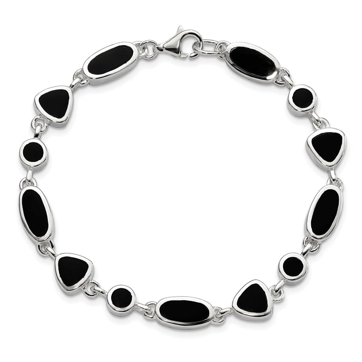 Lovely Rita's Bracelets Sterling Silver Flat Open Back Onyx Bracelet