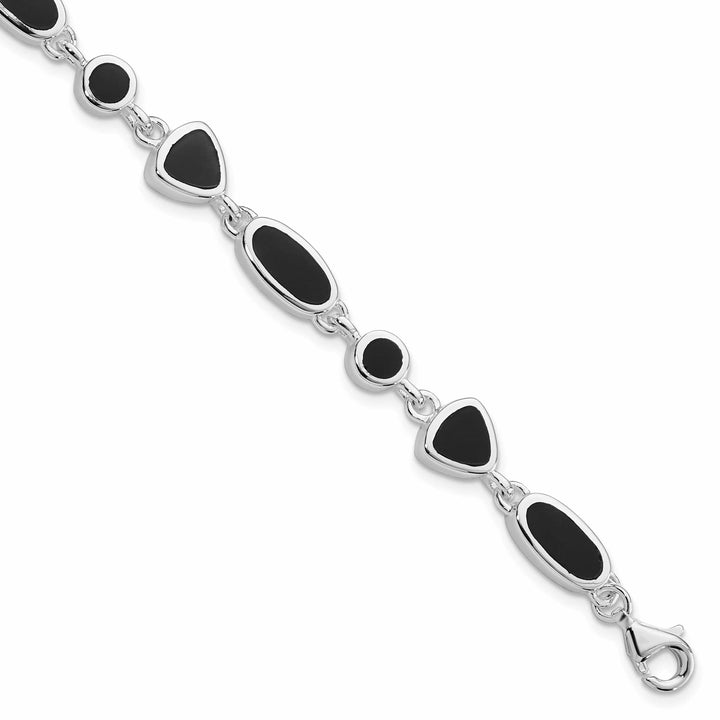Lovely Rita's Bracelets Sterling Silver Flat Open Back Onyx Bracelet