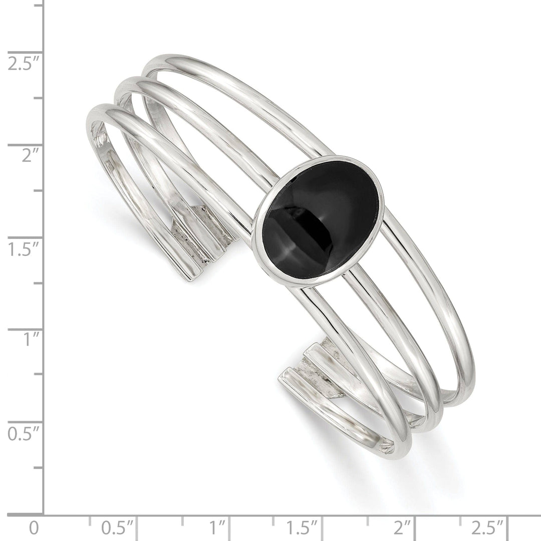 Lovely Rita's Bracelets Sterling Silver Onyx 3-Strand Cuff Bangle