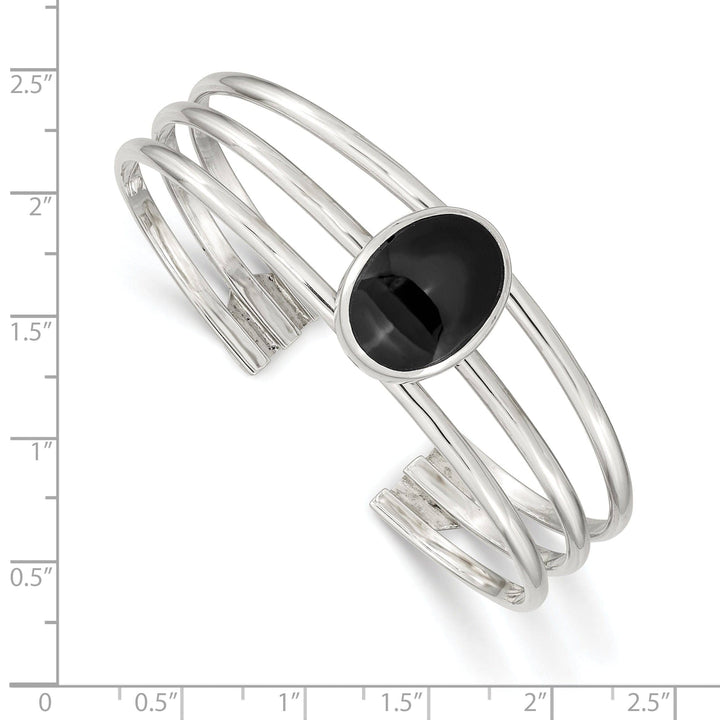 Lovely Rita's Bracelets Sterling Silver Onyx 3-Strand Cuff Bangle