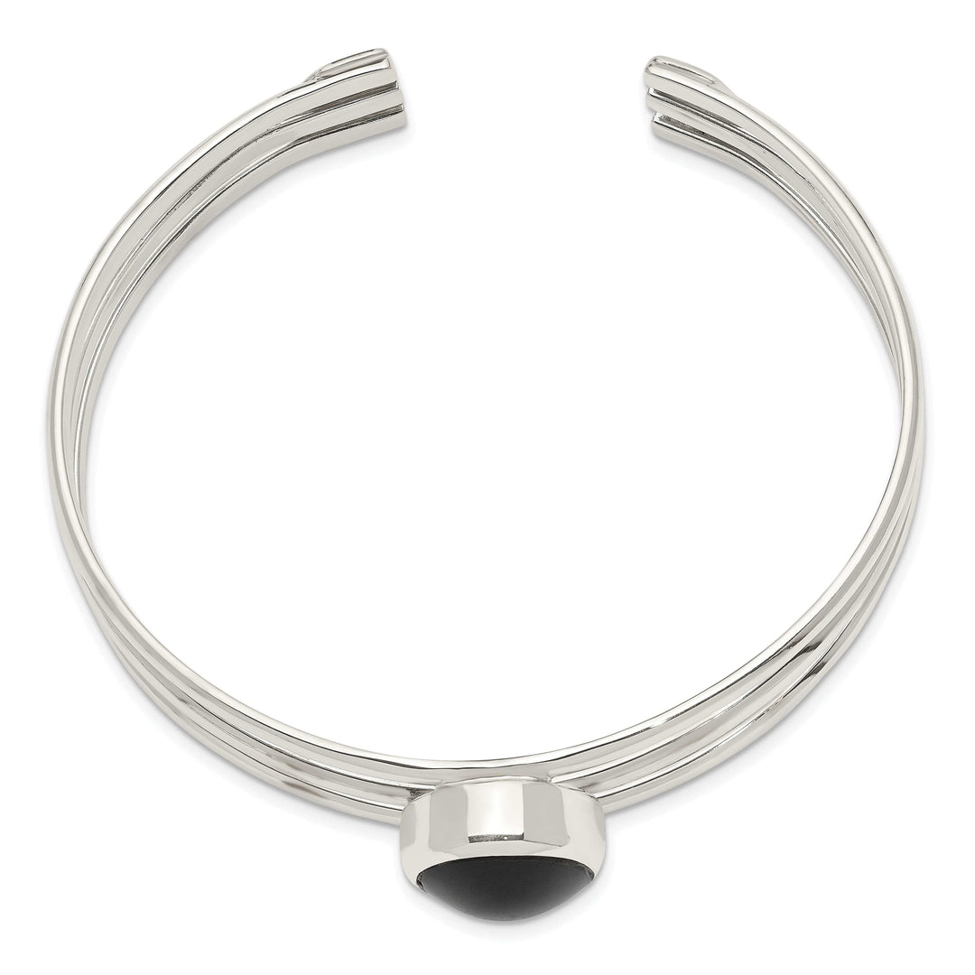 Lovely Rita's Bracelets Sterling Silver Onyx 3-Strand Cuff Bangle