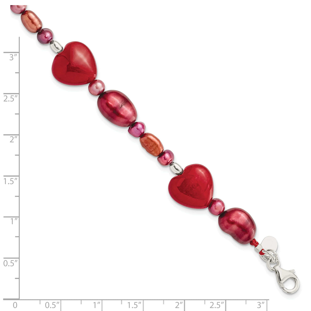 Lovely Rita's Bracelets Sterling Silver Red Jade Hearts Pearl Bracelet