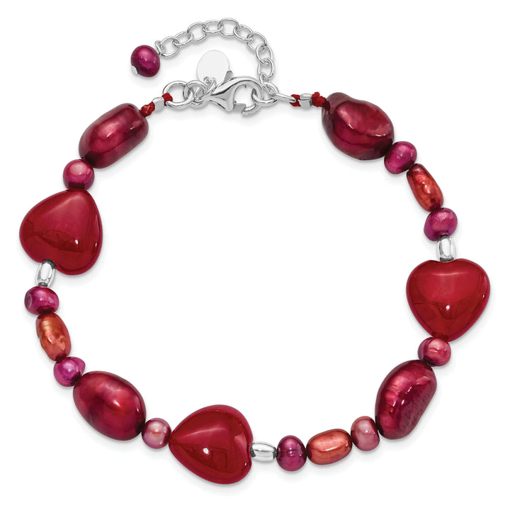 Lovely Rita's Bracelets Sterling Silver Red Jade Hearts Pearl Bracelet