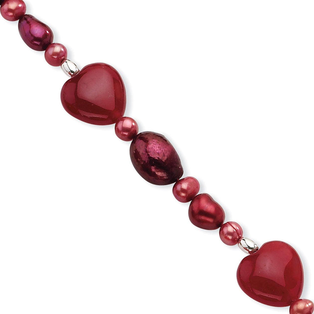 Lovely Rita's Bracelets Sterling Silver Red Jade Hearts Pearl Bracelet