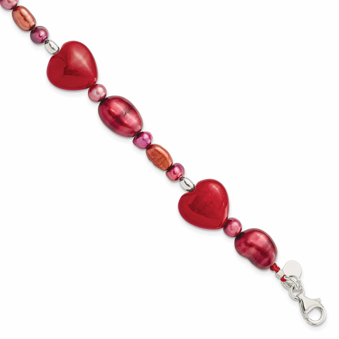 Lovely Rita's Bracelets Sterling Silver Red Jade Hearts Pearl Bracelet