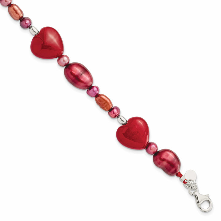 Lovely Rita's Bracelets Sterling Silver Red Jade Hearts Pearl Bracelet