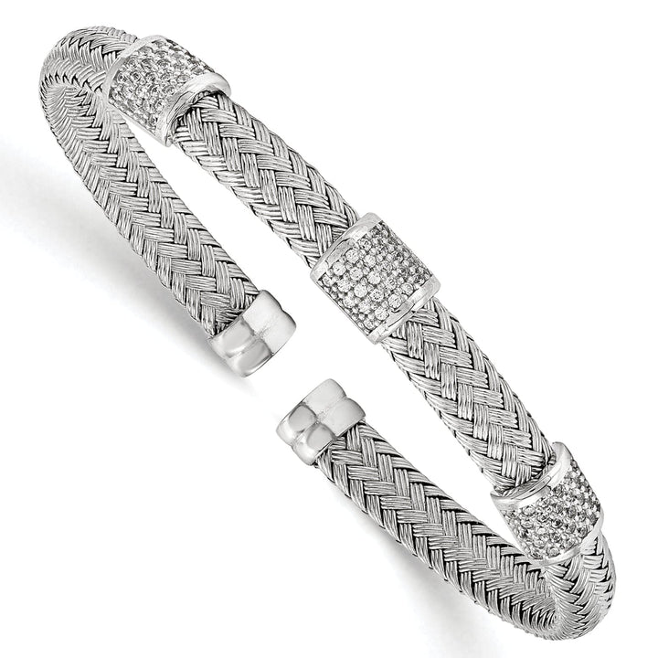 Lovely Rita's Bracelets Sterling Silver Rhodium C.Z Woven Flexible Cuff