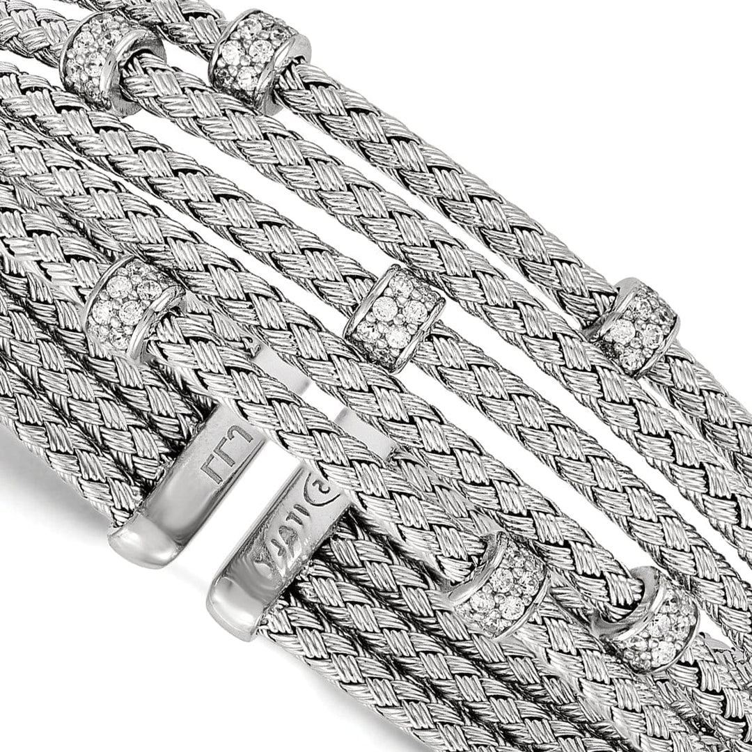 Lovely Rita's Bracelets Sterling Silver Rhodium C.Z Woven Flexible Cuff