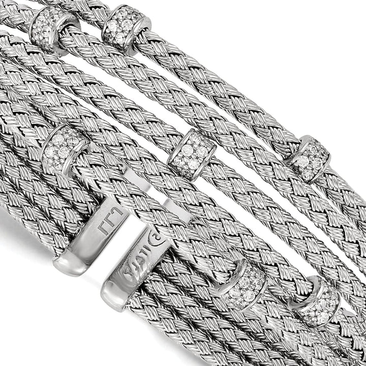 Lovely Rita's Bracelets Sterling Silver Rhodium C.Z Woven Flexible Cuff