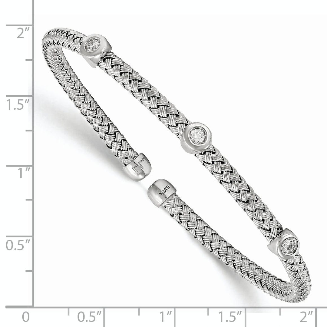 Lovely Rita's Bracelets Sterling Silver Rhodium C.Z Woven Flexible Cuff