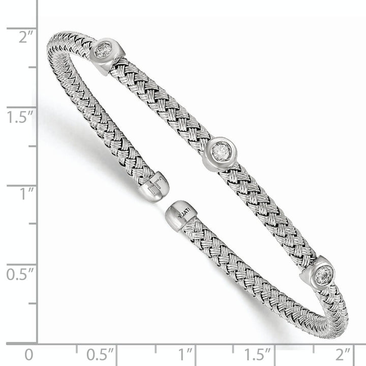 Lovely Rita's Bracelets Sterling Silver Rhodium C.Z Woven Flexible Cuff