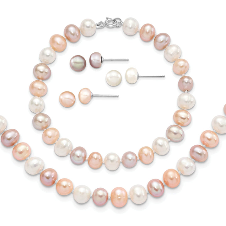 Lovely Rita's Bracelets White Pink Pearl Necklace Bracelet Earring Set