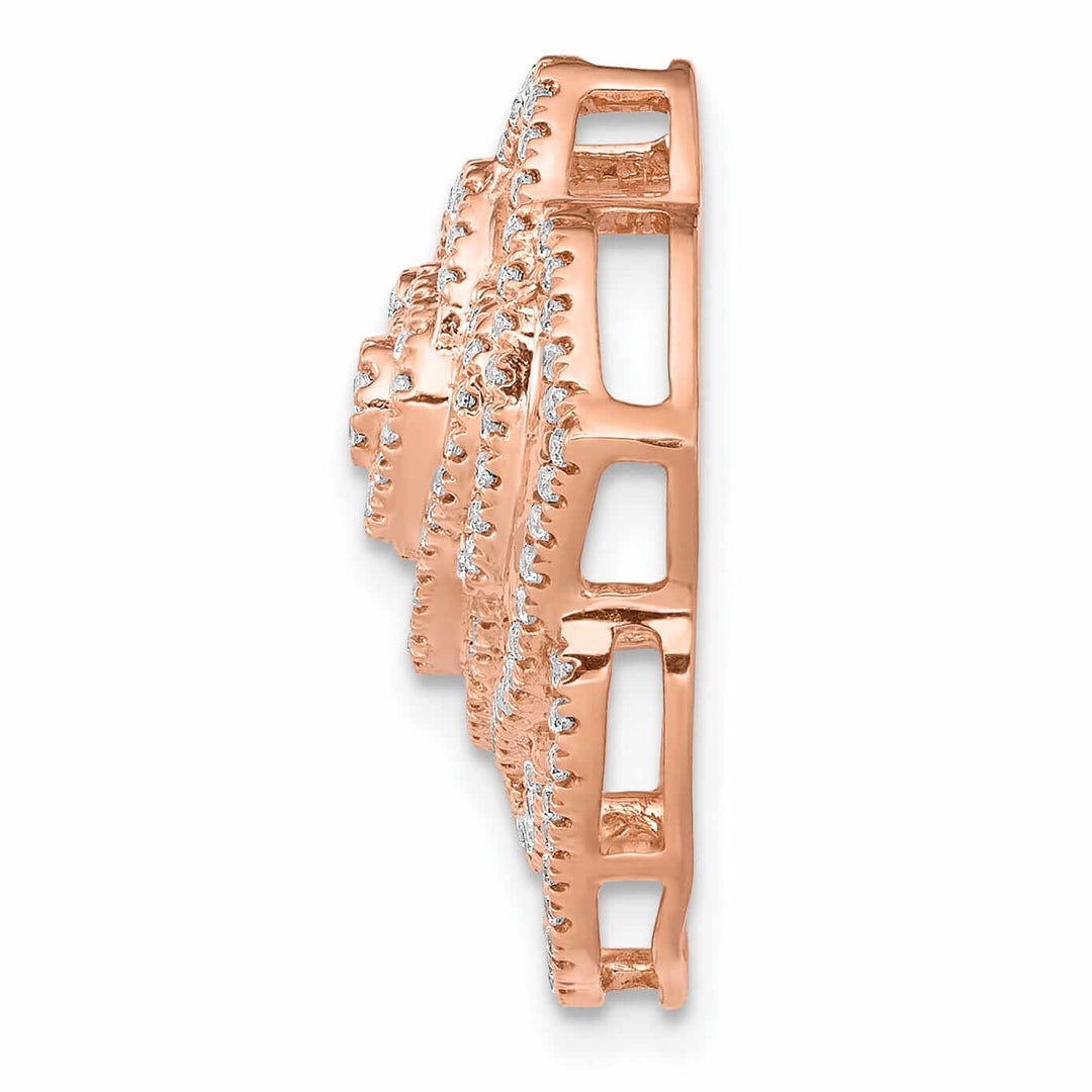 Lovely Rita's Chain Slide 14k Rose Gold 1/2ct. Open Back Solid Polished Finish Diamond Fancy Flower Chain Slide. Will Not Fit Omega.