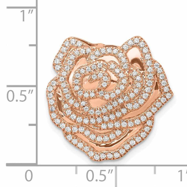 Lovely Rita's Chain Slide 14k Rose Gold 1/2ct. Open Back Solid Polished Finish Diamond Fancy Flower Chain Slide. Will Not Fit Omega.