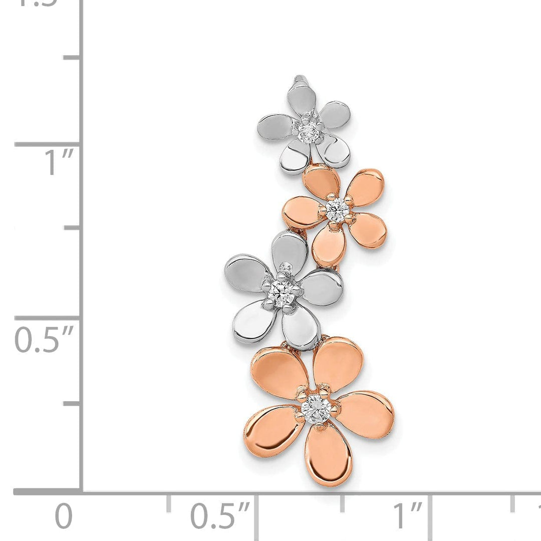 Lovely Rita's Chain Slide 14k Two-tone Gold 1/8ct. Flat Back Solid Polished Finish Diamond Four Flower Chain Slide. Will Not Fit Omega.