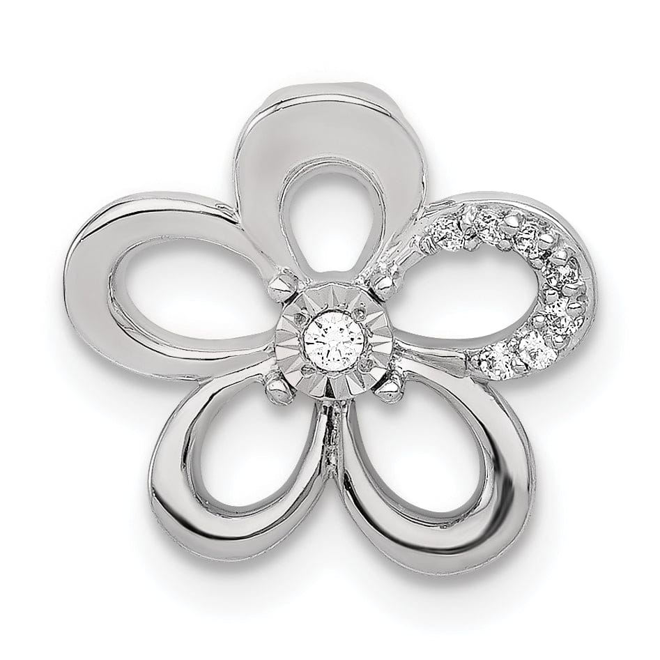 Lovely Rita's Chain Slide 14k White Gold Polished Finish Diamond Round Petal Flower Chain Slide.