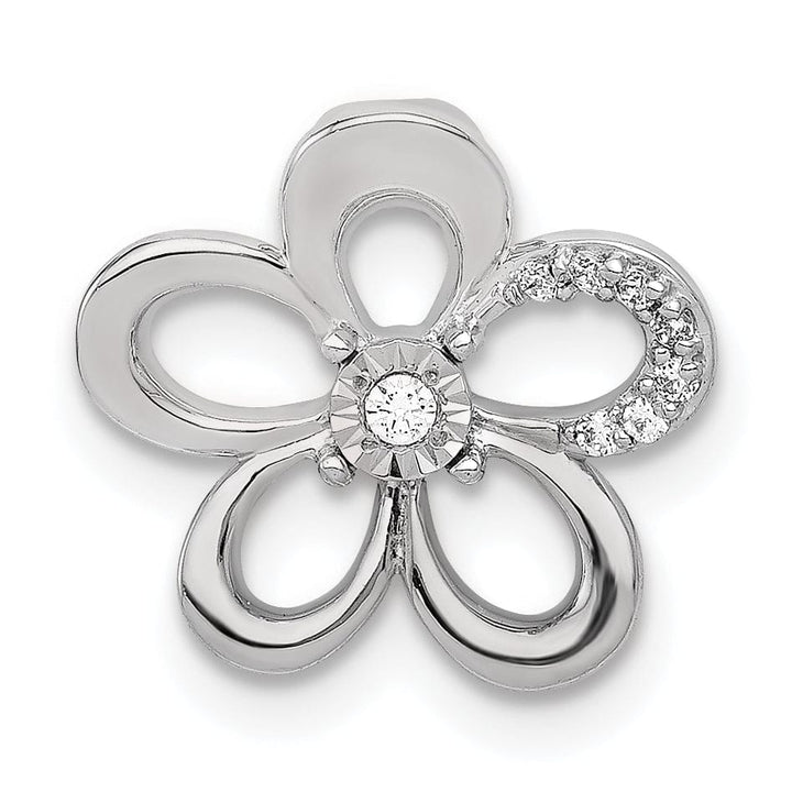 Lovely Rita's Chain Slide 14k White Gold Polished Finish Diamond Round Petal Flower Chain Slide.