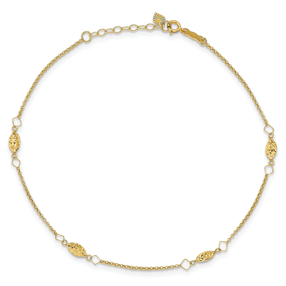 Lovely Rita's Chains 14k Yellow Gold Circle Chain Rice Puff Bead Anklet