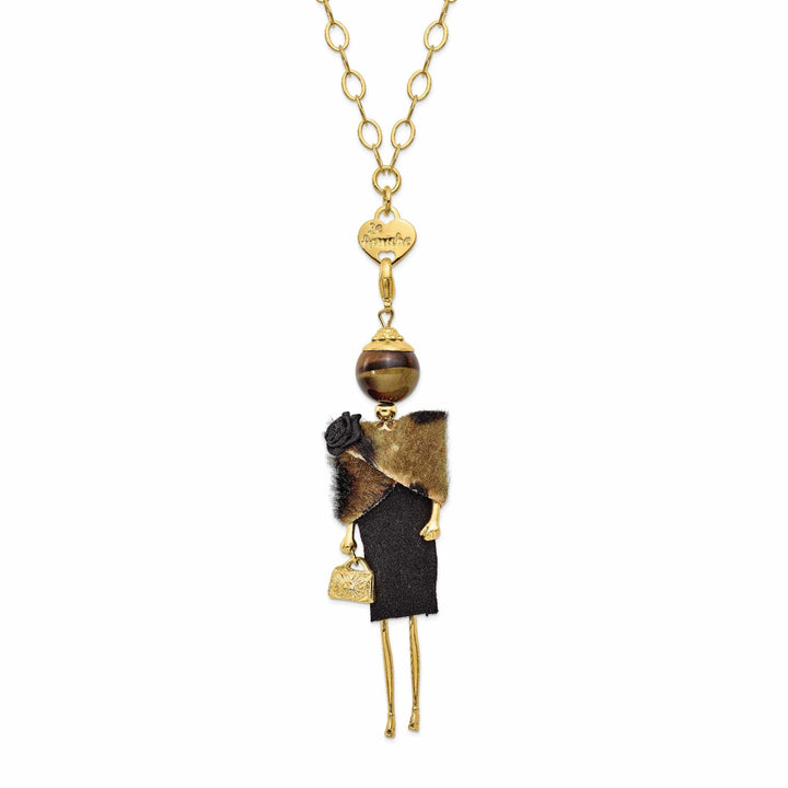 Jere Collection Chains Le Amiche Tiger Eye Black Fur Doll Charm Chain