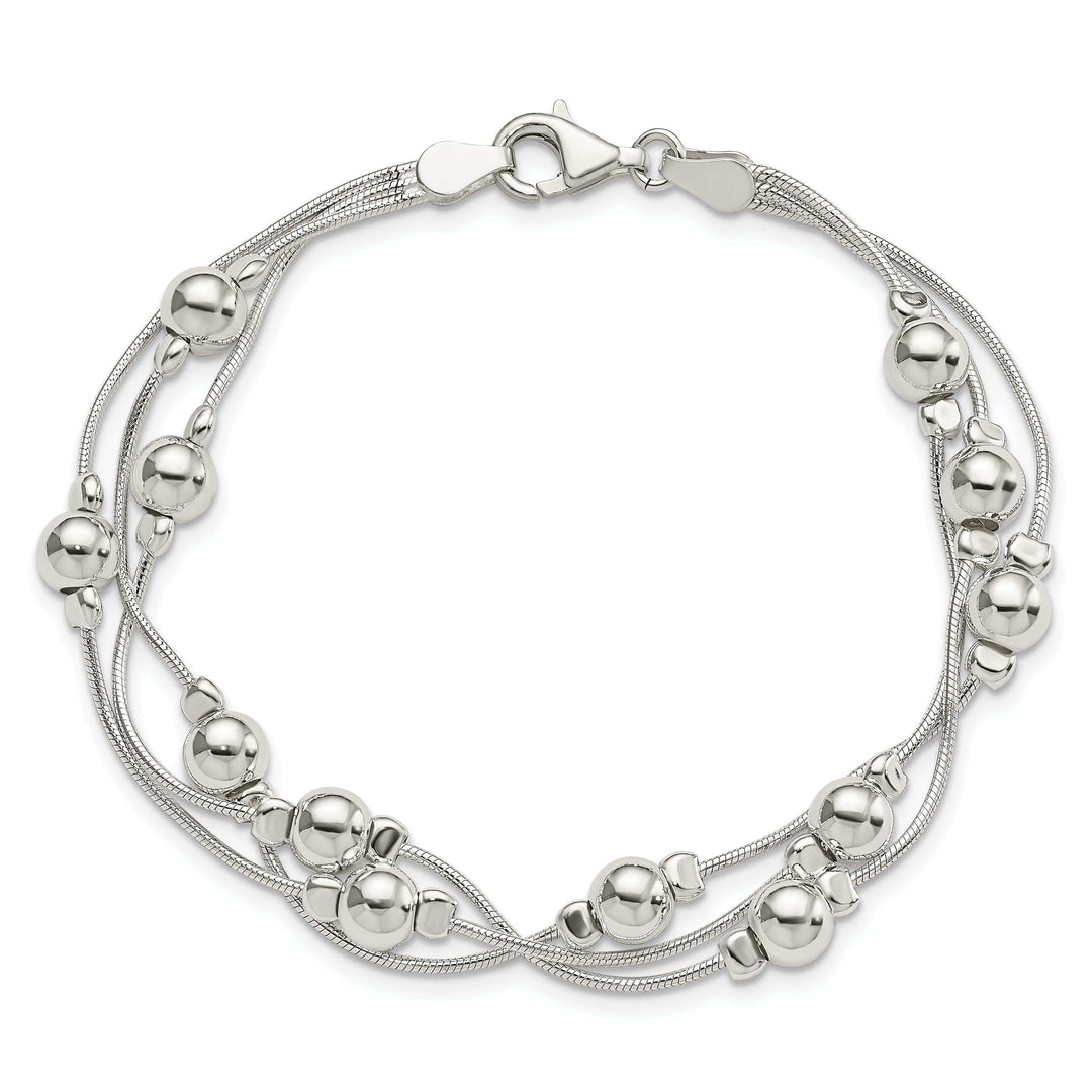Lovely Rita's Chains Silver Polish Finish Bead Snake Chain Bracelet