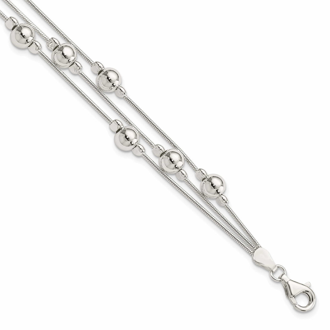 Lovely Rita's Chains Silver Polish Finish Bead Snake Chain Bracelet