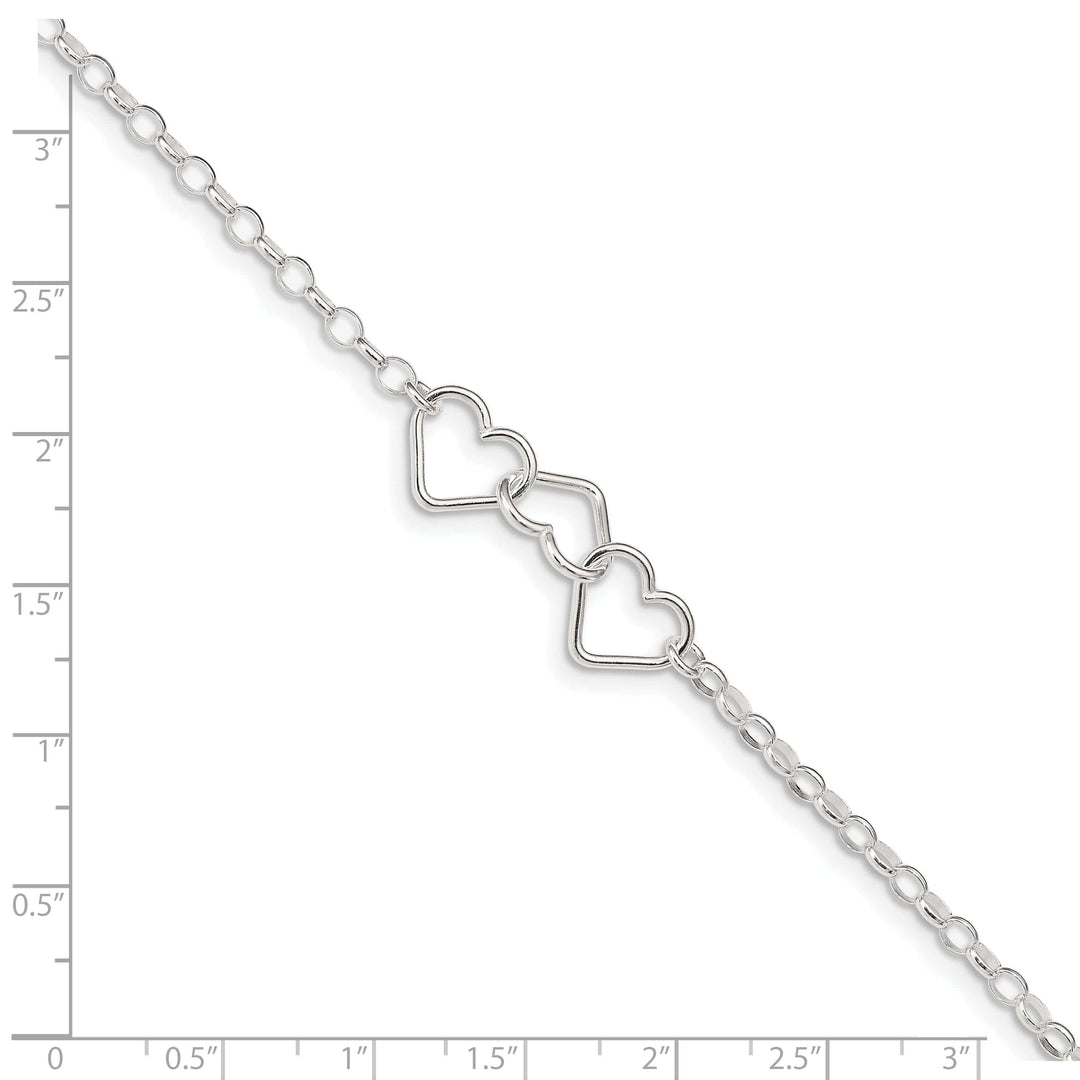 Lovely Rita's Chains Silver Rolo Chain With 3 Interlocking Heart Anklet