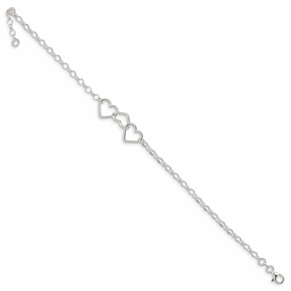 Lovely Rita's Chains Silver Rolo Chain With 3 Interlocking Heart Anklet