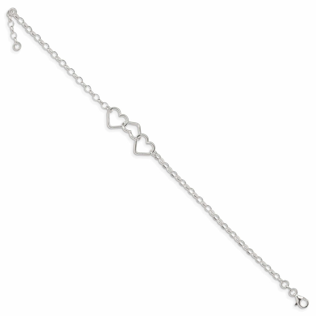 Lovely Rita's Chains Silver Rolo Chain With 3 Interlocking Heart Anklet