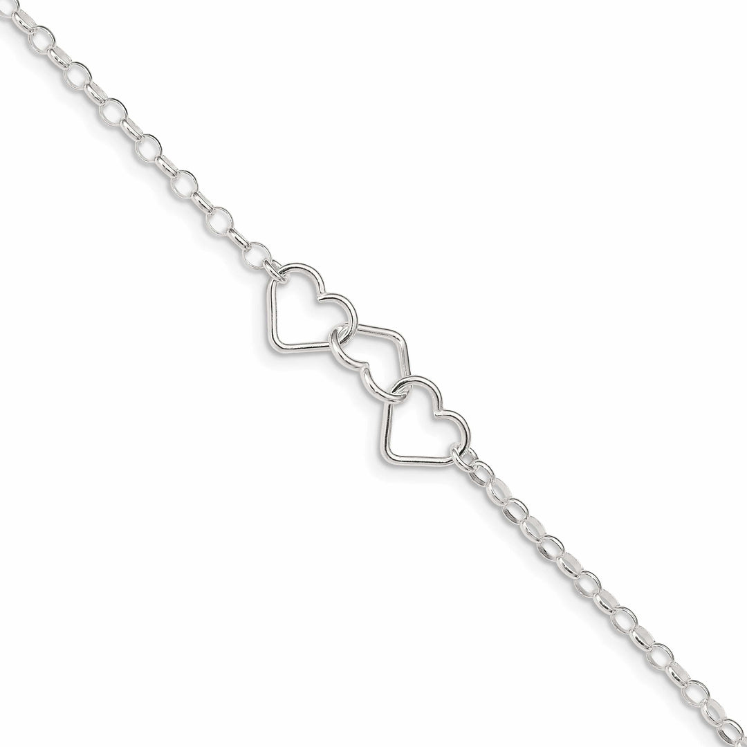 Lovely Rita's Chains Silver Rolo Chain With 3 Interlocking Heart Anklet