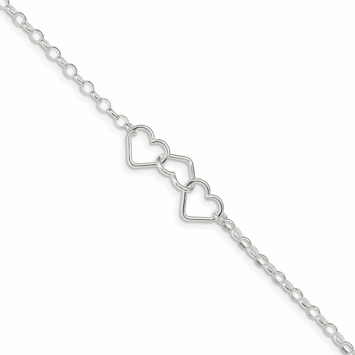 Lovely Rita's Chains Silver Rolo Chain With 3 Interlocking Heart Anklet