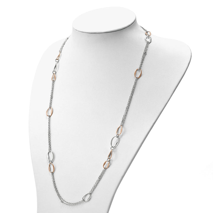 Lovely Rita's Chains Silver Rose Gold-plate Scratch 2-Chain Necklace