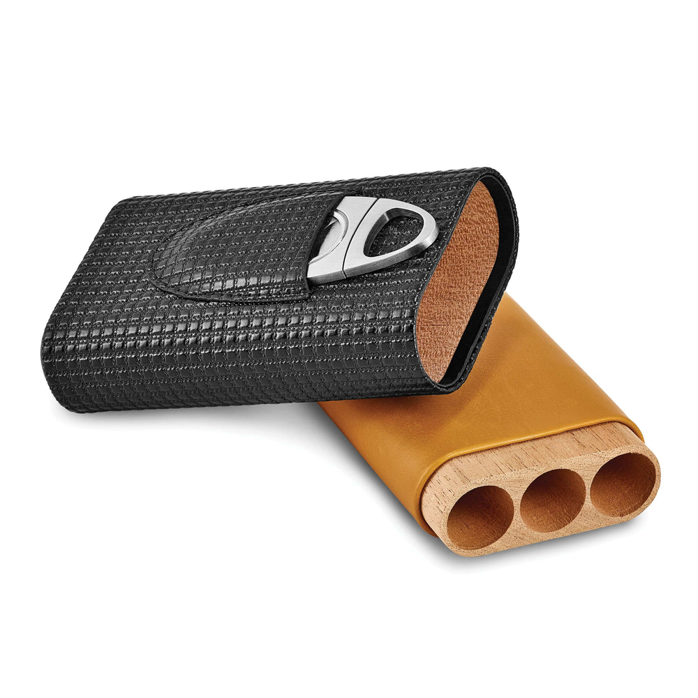 Lovely Rita's Cigar Case Black Tan Polyurethane 3-Cigar Travel Case