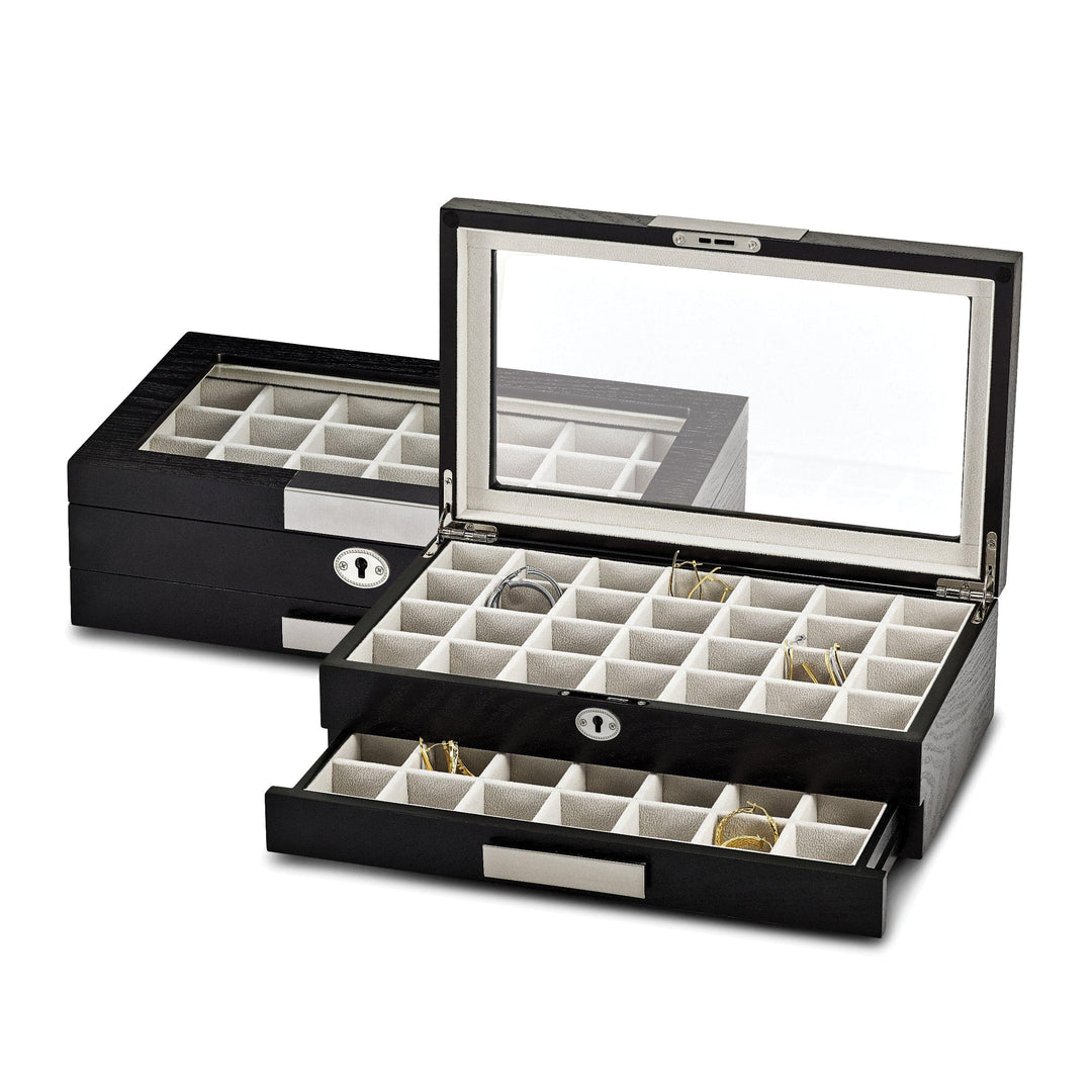 Jere Collection Cuff Link Box Matte Black Wood section Earring Cuff Link Box