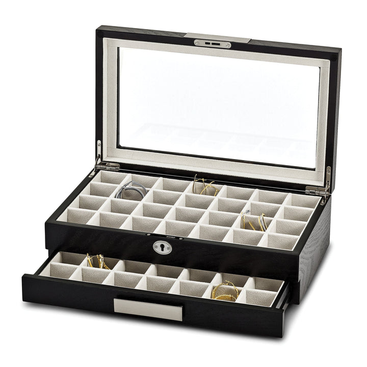 Jere Collection Cuff Link Box Matte Black Wood section Earring Cuff Link Box