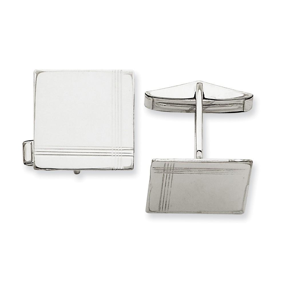 Lovely Rita's Cuff Links Contemporary Style Engraving - $20 14k White Gold Solid Square Design Cuff Links
