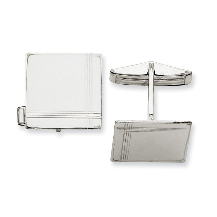 Lovely Rita's Cuff Links Contemporary Style Engraving - $20 14k White Gold Solid Square Design Cuff Links