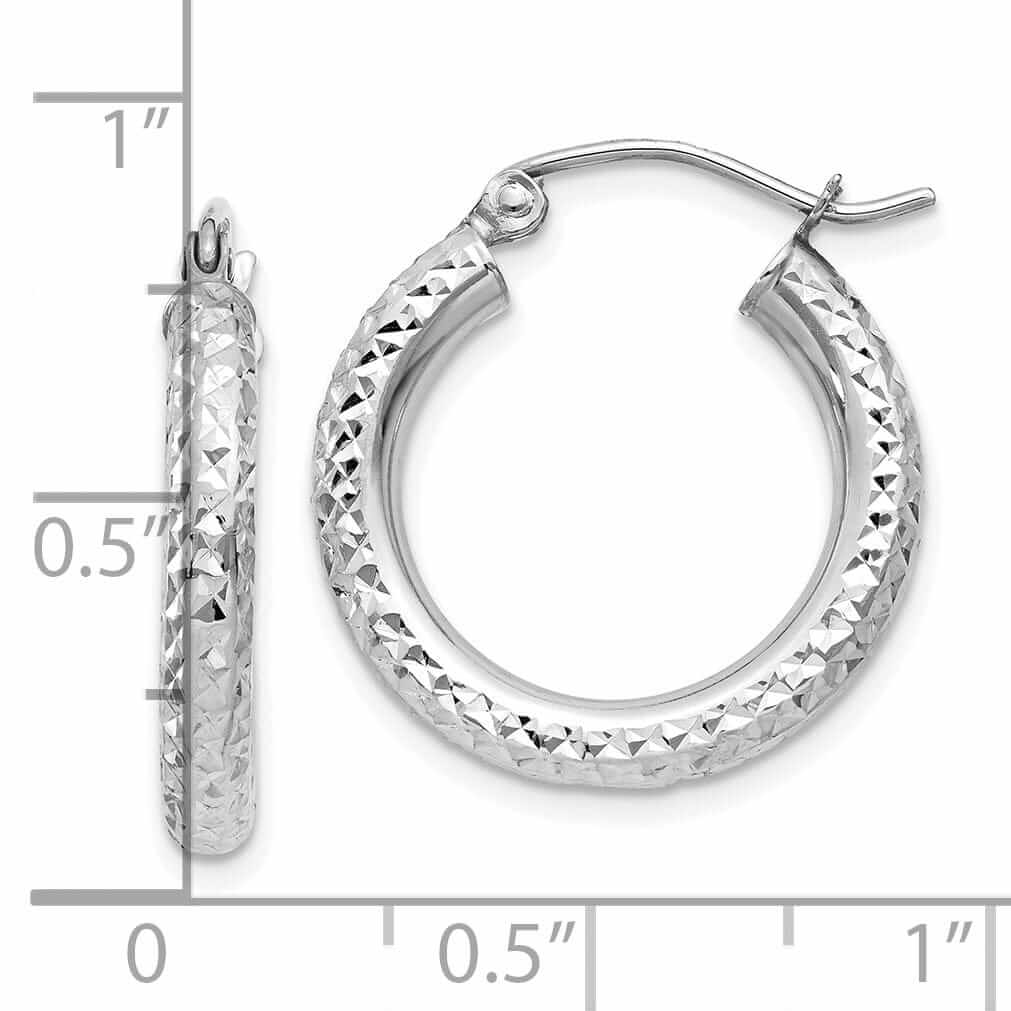 Lovely Rita's Earrings 10k White Gold D.C 3MM Polished Round Hoop Earring