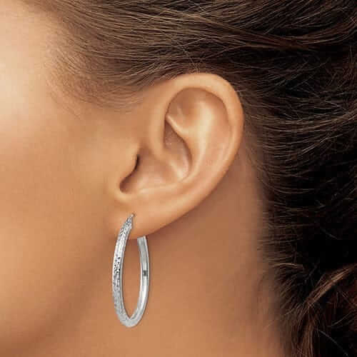 Lovely Rita's Earrings 10k White Gold D.C 3MM Polished Round Hoop Earring