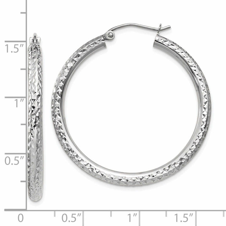 Lovely Rita's Earrings 10k White Gold D.C 3MM Polished Round Hoop Earring
