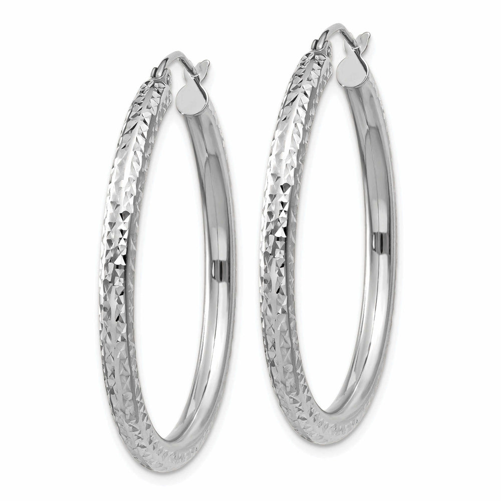 Lovely Rita's Earrings 10k White Gold D.C 3MM Polished Round Hoop Earring