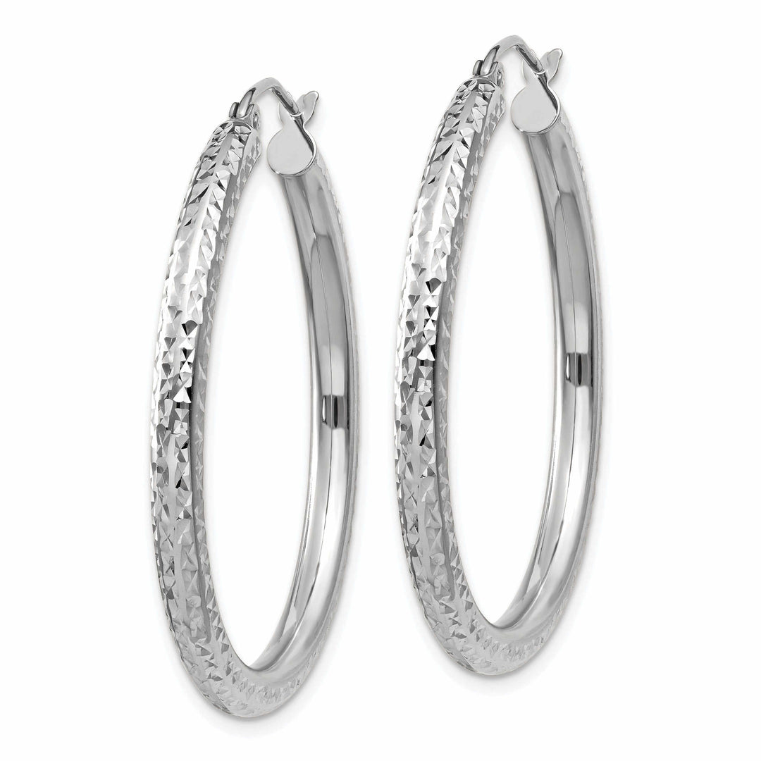 Lovely Rita's Earrings 10k White Gold D.C 3MM Polished Round Hoop Earring