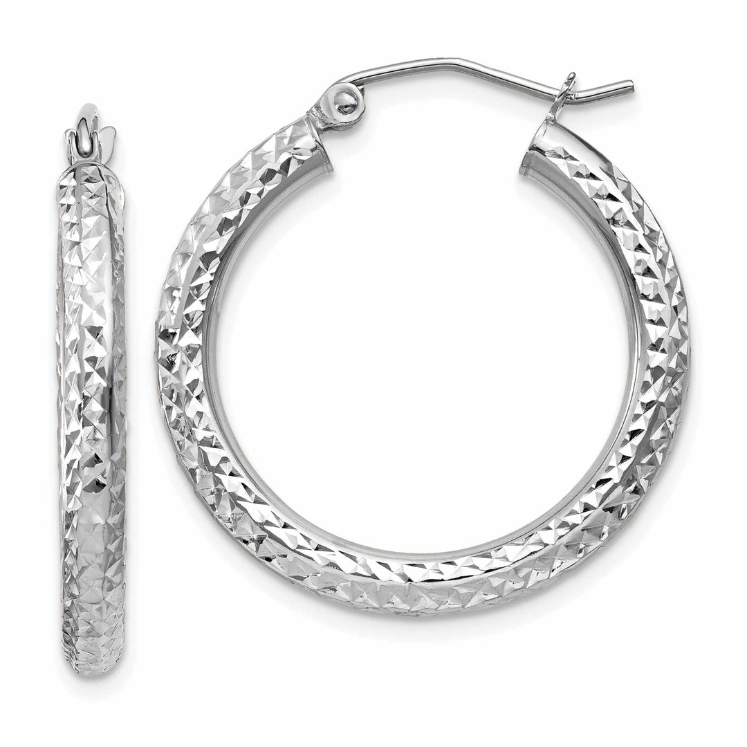 Lovely Rita's Earrings 10k White Gold D.C 3MM Polished Round Hoop Earring
